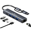 POWERTECH USB hub PTR-0150 με θύρα δικτύου, 4 θυρών, USB & USB-C, γκρι