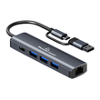 POWERTECH USB hub PTR-0150 με θύρα δικτύου, 4 θυρών, USB & USB-C, γκρι