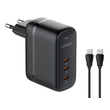 LDNIO φορτιστής τοίχου Q367 με καλώδιο USB-C, 3x USB-C, 65W, GaN, μαύρος