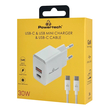 POWERTECH φορτιστής τοίχου PT-1249, καλώδιο, USB/USB-C, 30W, GaN, λευκός