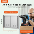 VEVOR BBQ Access Door, 762x533 mm Διπλή Πόρτα Εξωτερικής Κουζίνας, Πόρτα από ανοξείδωτο ατσάλι Flush Mount, Επιτοίχια κάθετη πόρτα με χερούλια και αεραγωγούς, για BBQ Island, Ψητοπωλείο, Εξωτερικό ντουλάπι