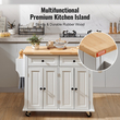 VEVOR Kitchen Island Cart με μασίφ ξύλινη μπλούζα, 35,4&quot; πλάτους κινητά καρότσια με ντουλάπι αποθήκευσης, κυλιόμενο τραπέζι κουζίνας με σχάρα μπαχαρικών, σχάρα για πετσέτες και συρτάρι, φορητά νησιά σε ρόδες, λευκό