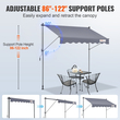 VEVOR Manual Retractable Awning, 118&quot; Outdoor Retractable Patio Awning Shelter, Adjustable Patio Door Window Conoping with 39&quot; Sun Shade Curtain for Backyard, Garden, Balcony