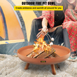 Μπολ VEVOR Fire Pit, 30 ιντσών βαθύ στρογγυλό μπολ από ανθρακούχο χάλυβα, καύση ξύλου για εξωτερικά αίθρια, αυλές και κάμπινγκ, με τρύπα αποστράγγισης, φορητές λαβές και ραβδί καυσόξυλου, καφέ