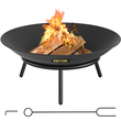 Μπολ VEVOR Fire Pit, 22 ιντσών βαθύ στρογγυλό μπολ από ανθρακούχο χάλυβα, καύση ξύλου για εξωτερικά αίθρια, αυλές και χρήσεις κάμπινγκ, με τρύπα αποστράγγισης και ραβδί καυσόξυλου, μαύρο