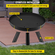 Μπολ VEVOR Fire Pit, 28 ιντσών βαθύ στρογγυλό μπολ από ανθρακούχο χάλυβα, καύση ξύλου για εξωτερικά αίθρια, αυλές και κάμπινγκ, με τρύπα αποστράγγισης, φορητές λαβές και ραβδί καυσόξυλου, μαύρο