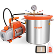 VEVOR 3 Gallon Vacuum Chamber and 3,5 CFM Pump Kit, Tempered Glass Lid Vacuum Chamber Dessing Kit, Μονοβάθμια αντλία κενού με φιάλη λαδιού 250 ml, για σταθεροποίηση ξύλου, απαέρωση σιλικονών, εποξειδικά