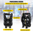 VEVOR Air-Operated Double Diaphragm Pump 1 inch Init Outlet Aluminium 35 GPM Max 120 PSI, Nitrile Diaphragm, QBY4-25L-1inch-35