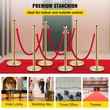 VEVOR Stanchion Post Queue από ανοξείδωτο ατσάλι 6 τεμ. με 4 Red Velvet Ropes, Crowd Control Barriers με / Fillable Base για έλεγχο του πλήθους σε θέατρα, ξενοδοχεία, καζίνο, εκδηλώσεις στο κόκκινο χαλί, εκδοτήρια εισιτηρίων και άλλα, (6 τεμάχια, ασημί)