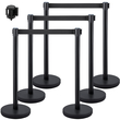 VEVOR 6PCS Μαύρη ζώνη Stanchion ουρά Stand Rope Retractable Crowd Barrier