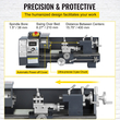 Μίνι μεταλλικός τόρνος VEVOR Ενημερωμένος 750W Μεταλλικός Τόρνος 8x16 ιντσών με πολυτελές κουτί αξεσουάρ, 50-2500PRM Απεριόριστες Μεταβλητές Ταχύτητες MT3 Μεταλλικός Τόρνος κωνικός άξονας με κινητή λάμπα τσοκ 4 σιαγόνων 9 κόφτες