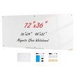 Λευκός πίνακας VEVOR Magnetic Glass, Dry Erase Board 72&quot;x36&quot;, Μεγάλη Λευκή Γυάλινη Πίνακας τοίχου χωρίς πλαίσιο, με δίσκο μαρκαδόρου, γόμα και 2 μαρκαδόρους, λευκό