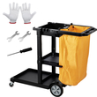 VEVOR Cleaning Cart, 3-ράφι Εμπορικό καρότσι καθαρισμού, χωρητικότητας 200 lbs Πλαστικό καρότσι καθαρισμού, με τσάντα PVC 25 γαλονιών, 47&quot; x 20&quot; x 38,6&quot;, Κίτρινο+Μαύρο