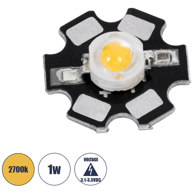 GloboStar® 73743 High Power Star LED - Υψηλής Ισχύος Star LED 1W DC 3.2V Θερμό Λευκό 2700K Φ2 x Υ0.6cm - 2 Χρόνια Εγγύηση