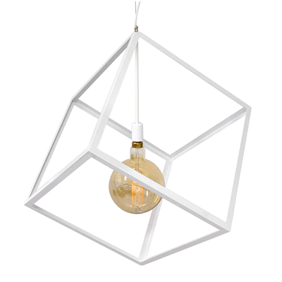 GloboStar® CUBE 01675 Μοντέρνο Κρεμαστό Φωτιστικό Οροφής Μονόφωτο 1 x E27 Λευκό Μεταλλικό Πλέγμα Μ70 x Π70 x Y87cm