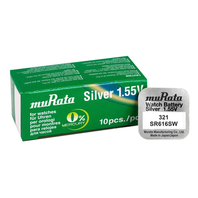 MURATA μπαταρία Silver Oxide για ρολόγια SR616SW, 1.55V, No 321, 10τμχ