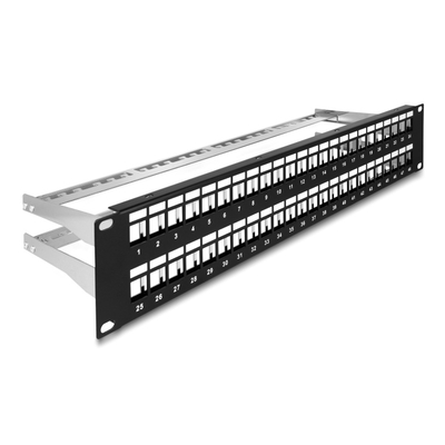 DELOCK Keystone patch panel 66878, 19"/2U, 48x ports, μαύρο