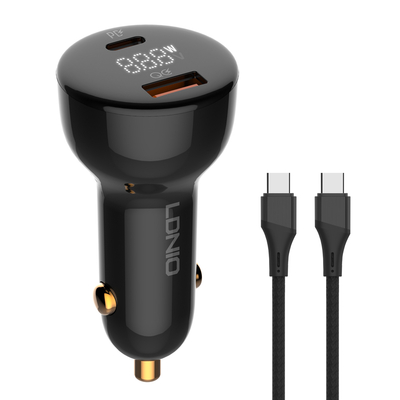 LDNIO φορτιστής αυτοκινήτου C101 με καλώδιο, USB/USB-C, 100W PD, μαύρος