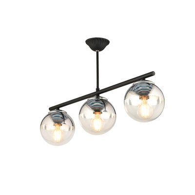 GLOBOSTAR® CITY 202-0043 MODERN PENDANT BALL LIGHT 3 X E27 IP20 BLACK METAL WITH CLEAR GLASS - L55 X W15 X H43CM