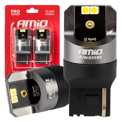 ΛΑΜΠΕΣ W21W 12/24V 6.000K 4SMD LED CAN-BUS ΛΕΥΚΑ PRO SERIES AMIO - 2 ΤΕΜ.