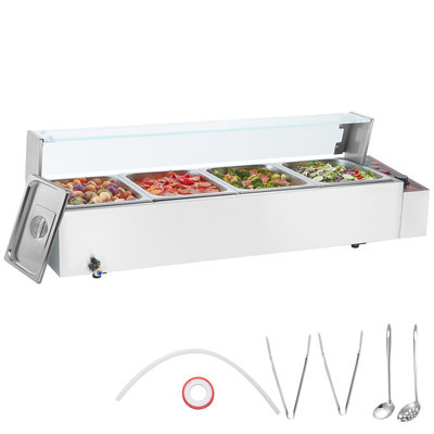 VEVOR Commercial Electric Food Warner Countertop Buffet 4*8Qt with Glass Shield