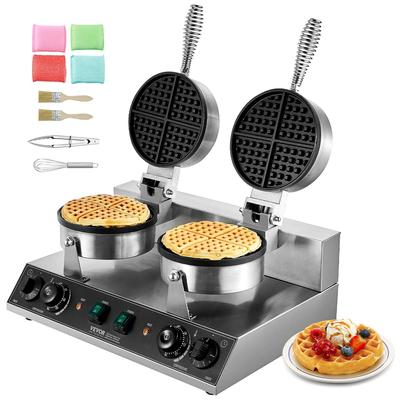 VEVOR Commercial Waffle Maker Διπλής Κεφαλής Στρογγυλό Σίδερο Βαφλιών 2460W Αντικολλητικό