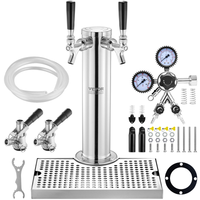 VEVOR Kegerator Tower Kit, Dual Taps Beer Conversion Kit, Ανοξείδωτος ατσάλι Keg Beer Tower Dispenser με ρυθμιστή διπλού μετρητή W21.8 &amp; S-System βαρελίσκο, δίσκος σταγόνας μπύρας για Party Home