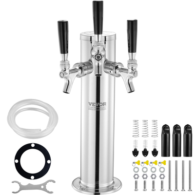 VEVOR Triple Taps Draft Beer Tower Dispenser, από ανοξείδωτο ατσάλι Keg Beer Tower, Kegerator Tower Kit με προσυναρμολογημένο σωλήνα και αυτοκλειόμενους κορμούς βρύσης για πάρτι, μπαρ, παμπ, εστιατόριο