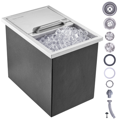 VEVOR Drop in Ice Chest, 18&quot; L x 12&quot; W x 14,5&quot;H Ψύκτη από ανοξείδωτο ατσάλι, Επαγγελματικός Κάδος πάγου με συρόμενο κάλυμμα, 40,9 qt εξωτερικής κουζίνας Ice Bar, σωλήνας αποστράγγισης και βύσμα αποστράγγισης, για Cold Wine Beer