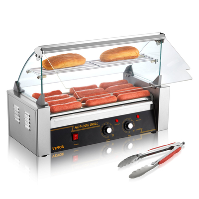 VEVOR Electric 12 Hot Dog 5 Roller Grill Cooker Machine Backsplash &amp; Shelf 1000W