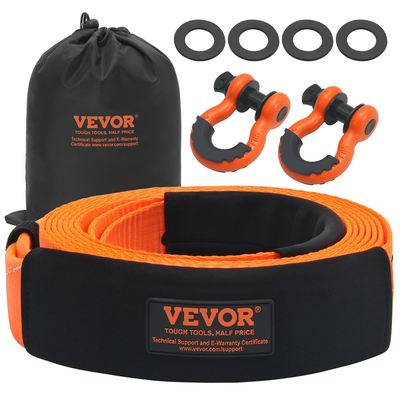 VEVOR Heavy Duty Tow Strap Recovery Kit 3&quot; x 20 ft (MBS-36.000 lbs) Ιμάντας βαρούλκου Tree Saver, Τριπλός ενισχυμένος βρόχος &amp; προστατευτικά μανίκια &amp; τσάντα αποθήκευσης, δεσμίδες D-Ring 3/4&quot;, για Truck Jeep SUV ATV