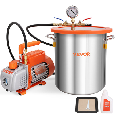 VEVOR 5 Gallon Vacuum Chamber and 3,5 CFM Pump Kit, Tempered Glass Lid Vacuum Chamber Dessing Kit, Μονοβάθμια αντλία κενού με φιάλη λαδιού 250 ml, για σταθεροποίηση ξύλου, απαέρωση σιλικονών, εποξειδικά