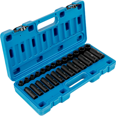 VEVOR Impact Socket Set 3/8 Inches 26 Piece Impact Socket, Deep / Standard Socket, Socket 6 Point, Rugged Construction, Cr-V Socket Set Impact Metric 9mm - 30mm, with Storage Cage