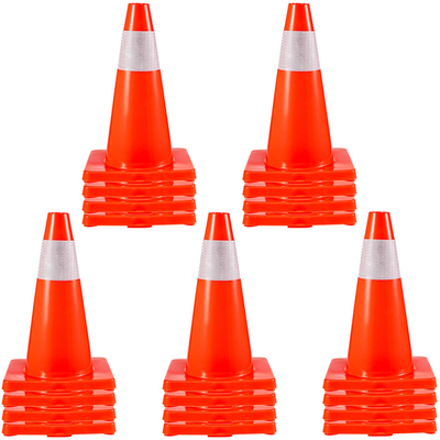 VEVOR 20Pack 18\&quot; Traffic Cones, Safety Road Parking Cones Βάση PVC, Πορτοκαλί κώνος κυκλοφορίας με αντανακλαστικά κολάρα, Κώνοι κατασκευών κινδύνου για στάθμευση στο σπίτι