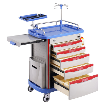 VEVOR 5 Tiers Lab Carts Κινητό ιατρικό καλάθι με 5 συρτάρια &amp; 2 κάδους απορριμμάτων μπλε