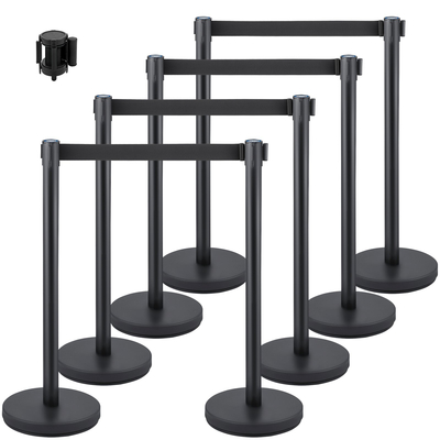 VEVOR Crowd Control Stanchion, σετ Stanchion 8 τεμαχίων, με μαύρη ανασυρόμενη ζώνη 6,6 ft/2 m, μαύρο φράγμα ελέγχου πλήθους με σκυρόδεμα και μεταλλική βάση, συναρμολόγηση Easy Connect