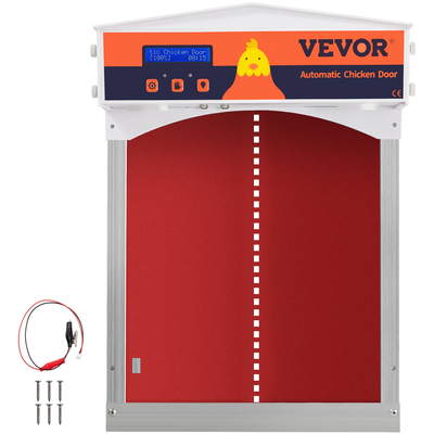 VEVOR Automatic Chicken Coop Door, Auto Open/Close, Gear Lifter Galvanized Poultry Gate με βραδινό και πρωί καθυστερημένο άνοιγμα και αισθητήρα φωτός, οθόνη LCD με μπαταρία, για πάπια, κόκκινο