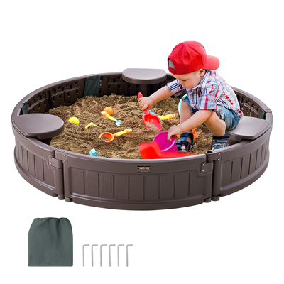 VEVOR Sandbox με κάλυμμα Στρογγυλό Sand Box HDPE Sand Pit Outdoor Backyard Ηλικίες 3-12