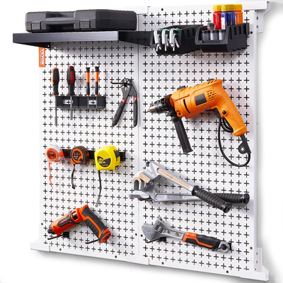 VEVOR Pegboard Wall Organizer 32&quot; x 32&quot;, 330LBS Loading Garage Metal Pegboard Organizer Wall Mount, 25PCS Tool Storage Kit με 2 μανταλάκια, γάντζους, δοχεία αποθήκευσης, ράφια ραφιών για κατάστημα γκαράζ αποθήκης