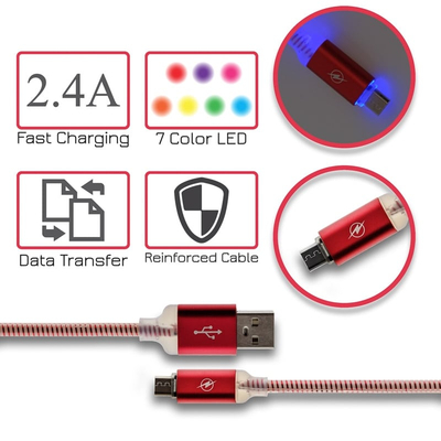 Led Καλώδιο Φόρτισης - Δεδομένων Micro Usb Κόκκινο