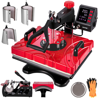 VEVOR Heat Press 12X15 Inch 8 in 1 Heat Pressure 1000W Heat Press Machine with 360° Rotation Swing Away Red Heat Press T-Shirt Machine Sublimation Dual-tube Heating for DIY Caps Κούπες και πουκάμισα