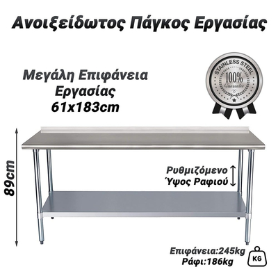 Ανοιξείδωτος Πάγκος Εργασίας