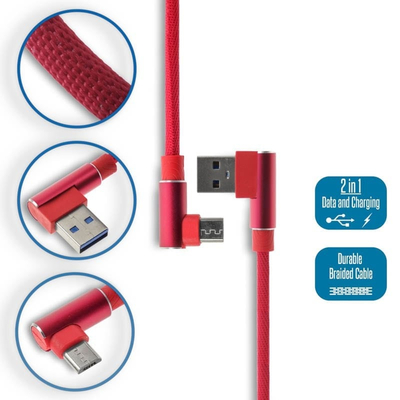 Γωνιακό Καλώδιο Φόρτισης - Δεδομένων Micro Usb 1m Red