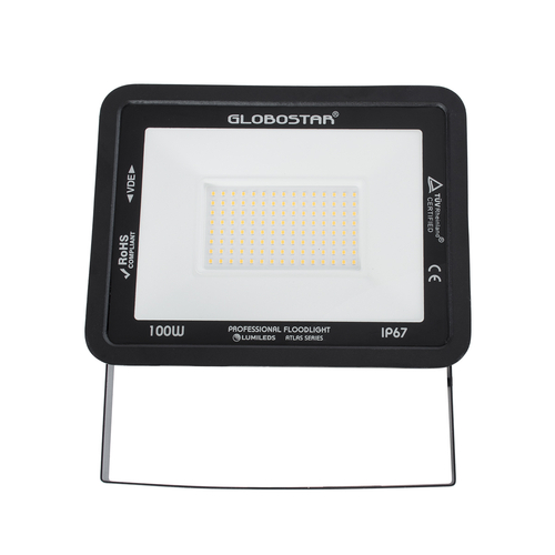 GloboStar® ATLAS 61427 Επαγγελματικός Προβολέας LED 100W 11500lm 120° AC 220-240V - Αδιάβροχος IP67 - Μ27 x Π4 x Υ21cm - Μαύρο - Θερμό Λευκό 2700K - LUMILEDS Chips - TÜV Rheinland Certified - 5 Years Warranty