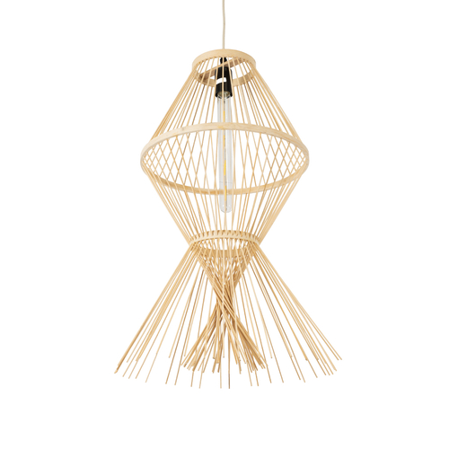 GloboStar® YOSHI 01928 Boho Κρεμαστό Φωτιστικό Οροφής Μονόφωτο 1 x E27 AC220-240V IP20 - Φ35 x Υ60cm - Μπεζ Ξύλινο Πλέγμα - 5 Χρόνια Εγγύηση