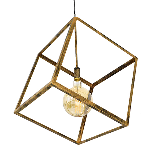 GloboStar® CUBE 01674 Μοντέρνο Κρεμαστό Φωτιστικό Οροφής Μονόφωτο 1 x E27 Χρυσό Σκουριά Μεταλλικό Πλέγμα Μ70 x Π70 x Υ87cm