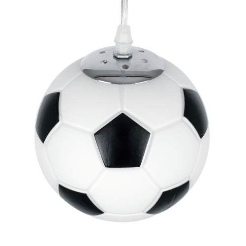 GloboStar® FOOTBALL 00643 Μοντέρνο Κρεμαστό Παιδικό Φωτιστικό Οροφής Μονόφωτο 1 x E27 Μαύρο Λευκό Γυάλινο Φ15 x Υ18cm