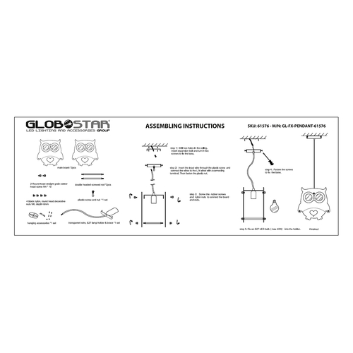 GloboStar® OWL 61576 Μοντέρνο Παιδικό Κρεμαστό Φωτιστικό Οροφής Μονόφωτο 1 x E27 Κόκκινο PVC Φιγούρα Κουκουβάγια Μ29.5 x Π15.5 x Υ30.5cm