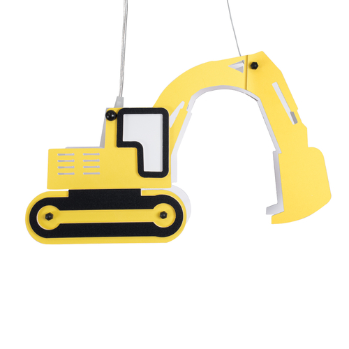 GloboStar® EXCAVATOR 61579 Μοντέρνο Παιδικό Κρεμαστό Φωτιστικό Οροφής Μονόφωτο 1 x E27 Κίτρινο PVC Φιγούρα Εκσκαφέας-Φαγάνα Μ45 x Π15.5 x Υ27cm