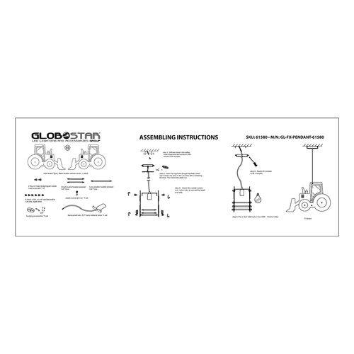 GloboStar® TRACTOR 61580 Μοντέρνο Παιδικό Κρεμαστό Φωτιστικό Οροφής Μονόφωτο 1 x E27 Μπλε PVC Φιγούρα Τρακτέρ-Φαγάνα Μ40 x Π15.5 x Υ26.5cm